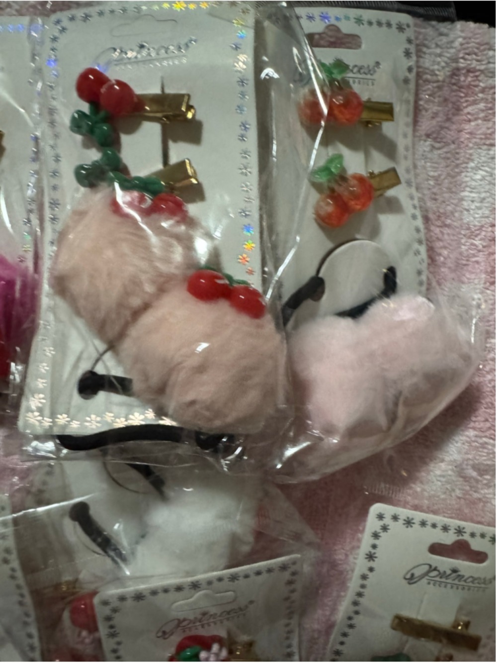 12 Pc Cherry Hair Accessory Bundle | Pom Pom Hair Ties & Matching Clips Kawaii C - Picture 5 of 9